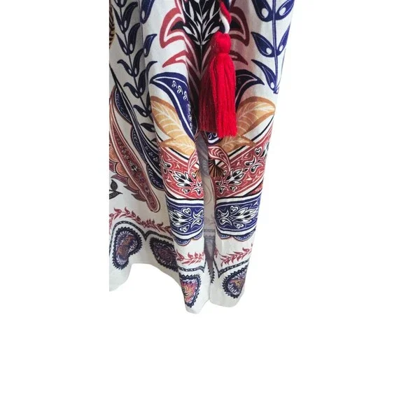 Farm Rio Paisley Print Midi Dress Medium Belted Tassel Side Slits 100% Cotton - Picture 8 of 10